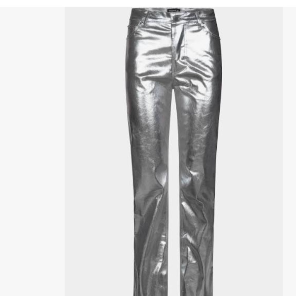 Theophilio Metallic (Silver) Denim Bootcut Pants
